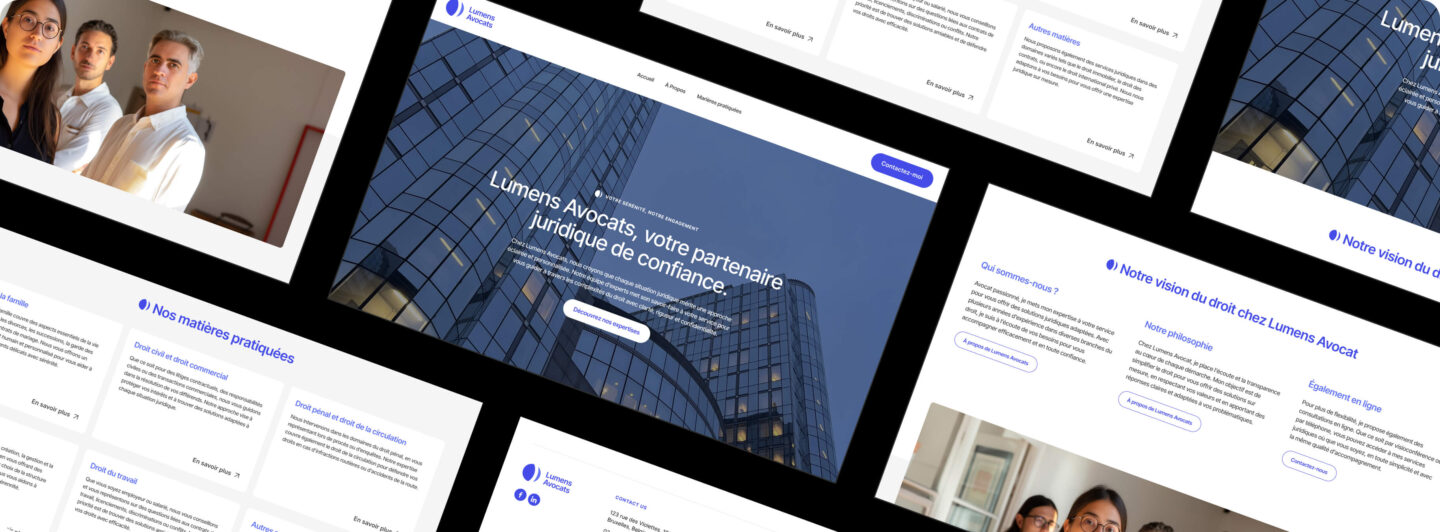 Lumens Avocats design template banner with several sections preview