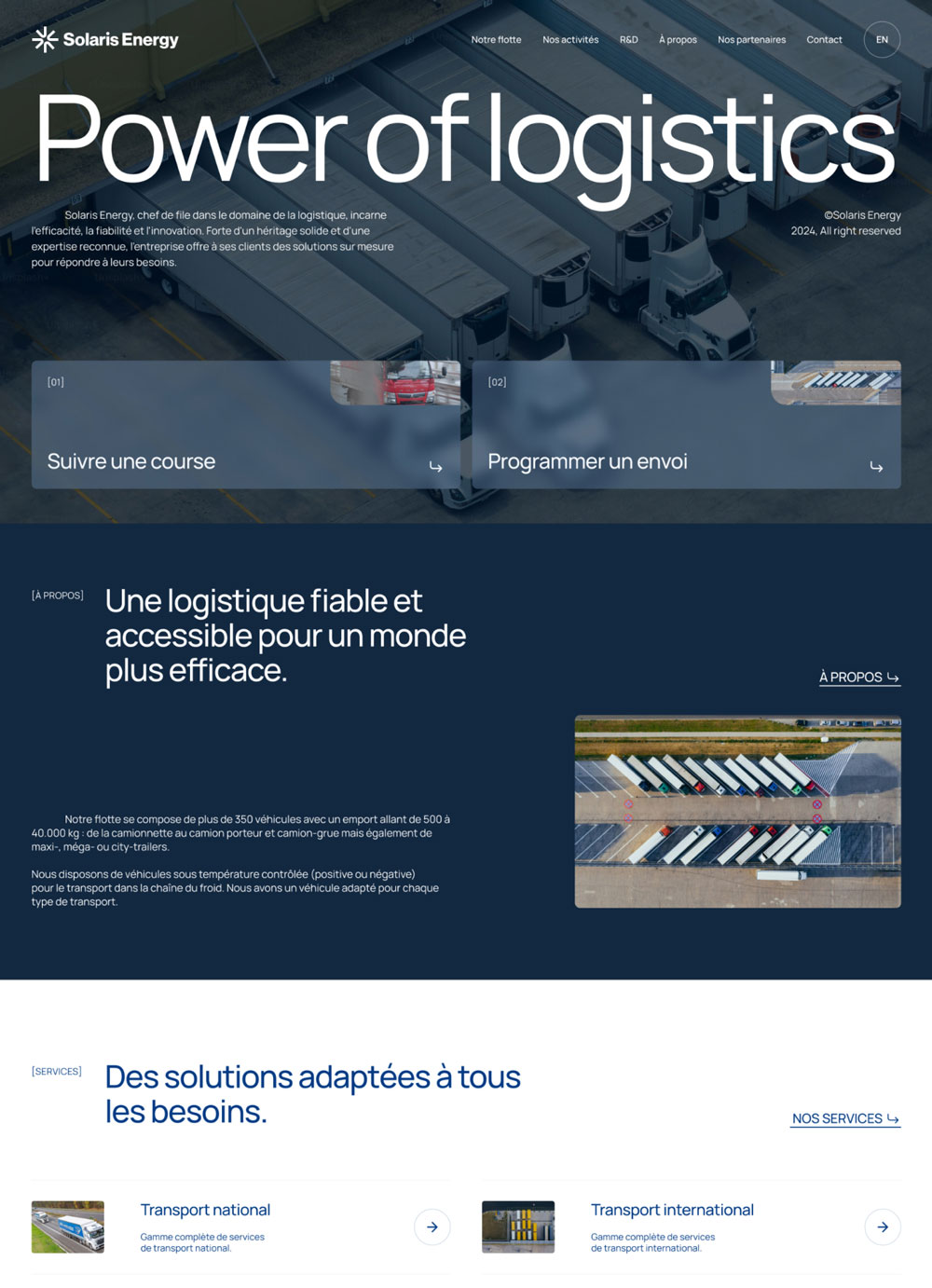 Homepage of a logistics company showcasing services, tracking solutions, and call-to-actions.