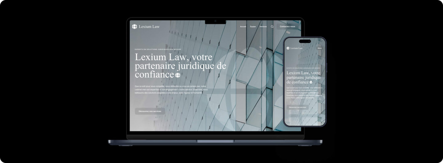 Lexium Law design template computer and mobile mockup designed by Eazyclick for legal services