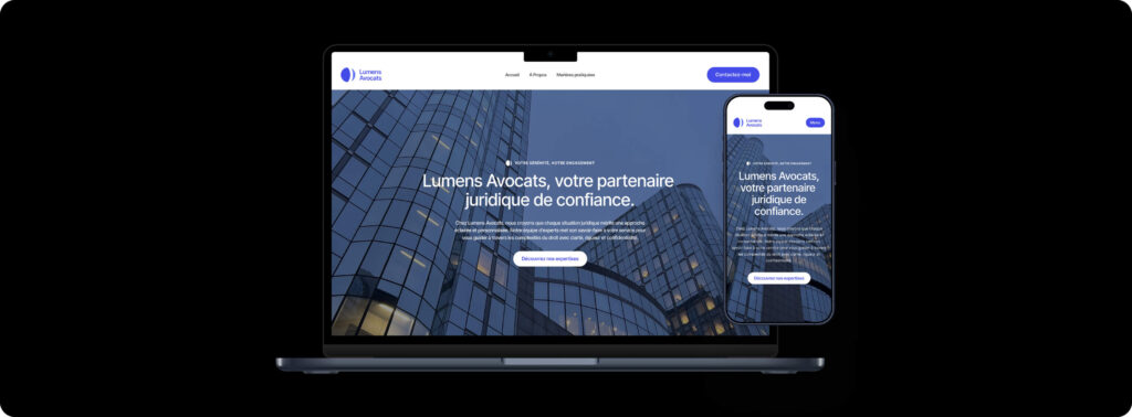 Lumens Avocats design template computer and mobile mockup designed by Eazyclick for legal services