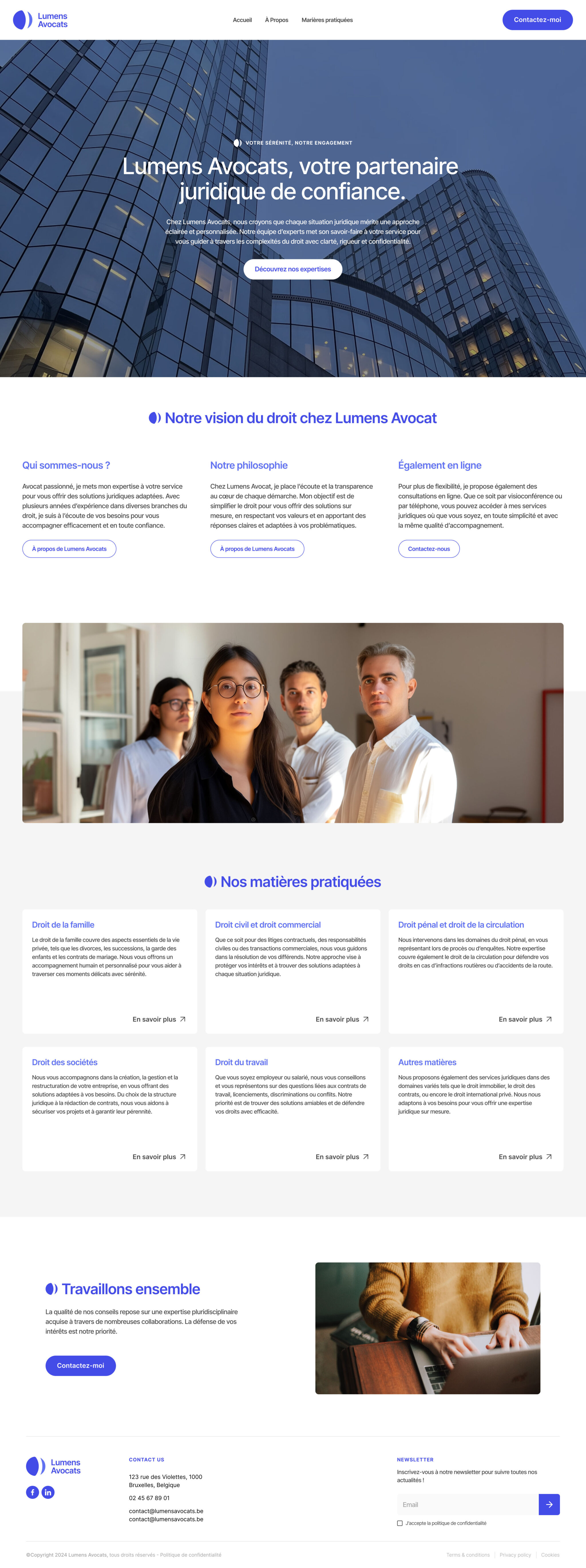 Full homepage preview for Eazyclick legal services base design called Lumens Avocats