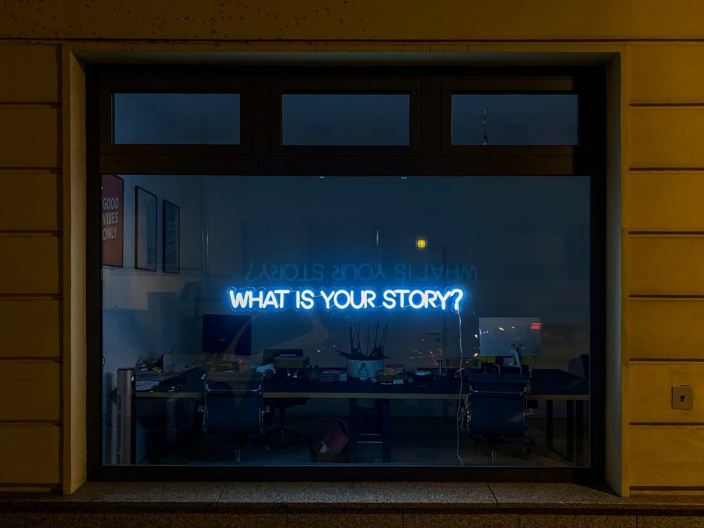 Neon sign that states write your story