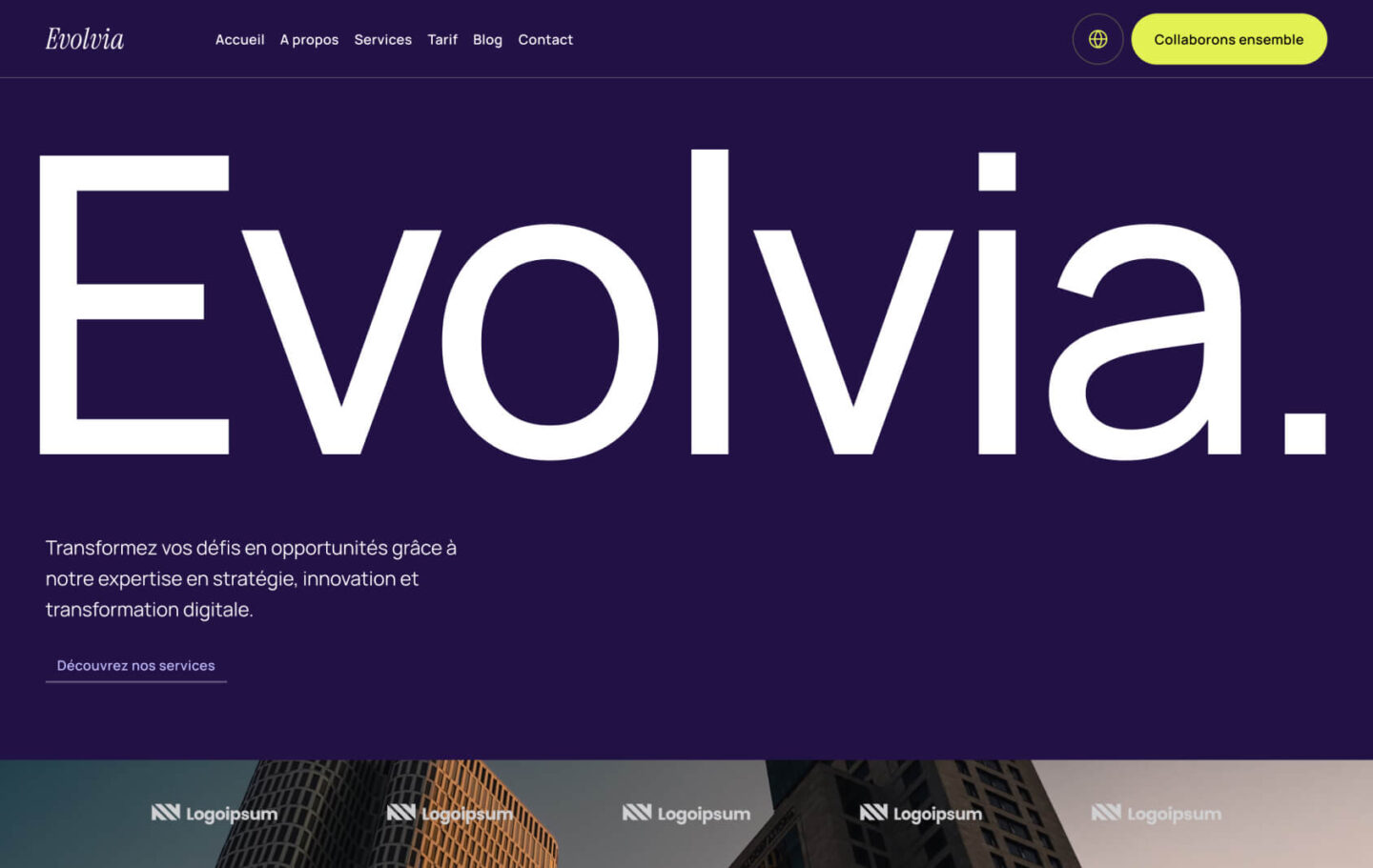 Home screen of base design called Evolvia made for service providers by Eazyclick