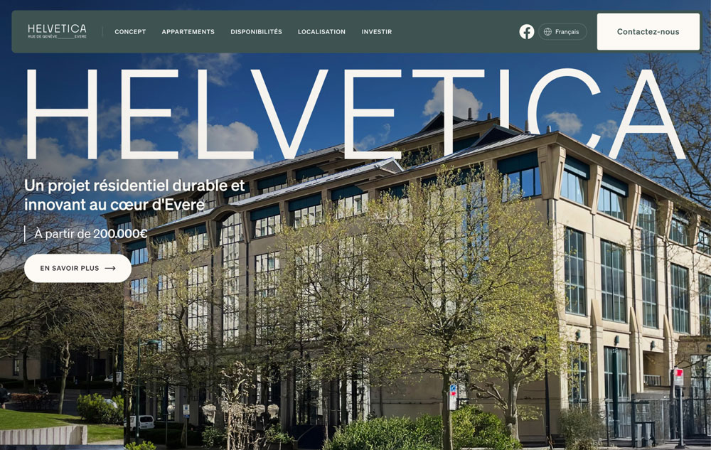 Website of a real estate project coordinated by Helvetica, with friendly navigation, featuring property details, visual showcases, and key project highlights.