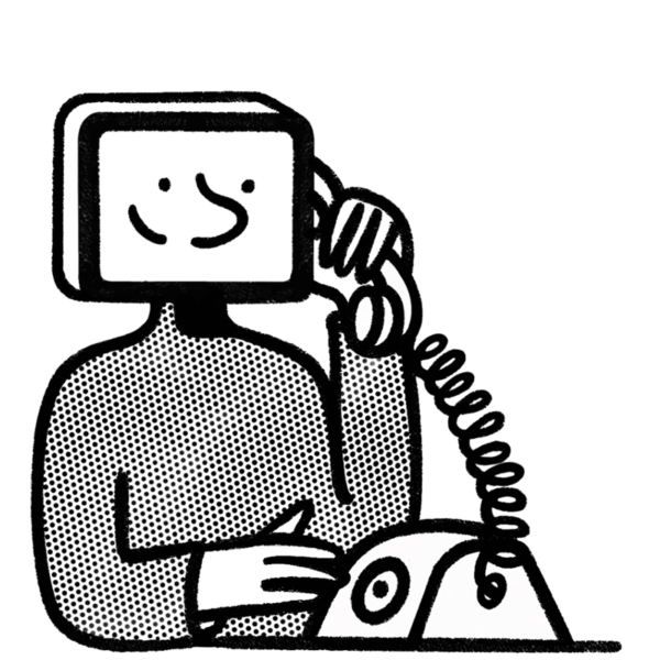 Eazyclick mascot illustration team member answering the phone