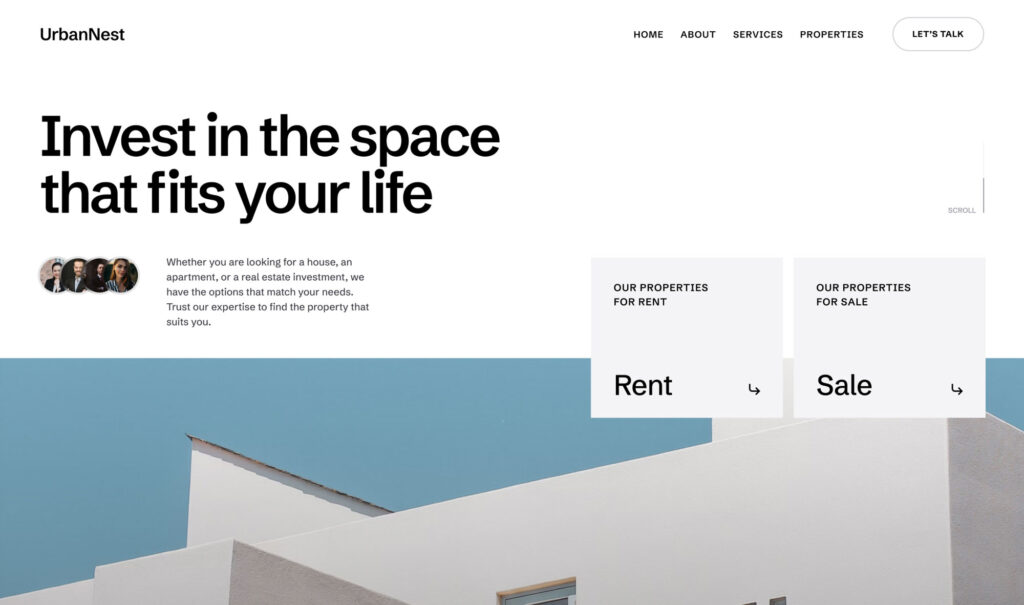 First screen of UrbanNest template designed for real estate