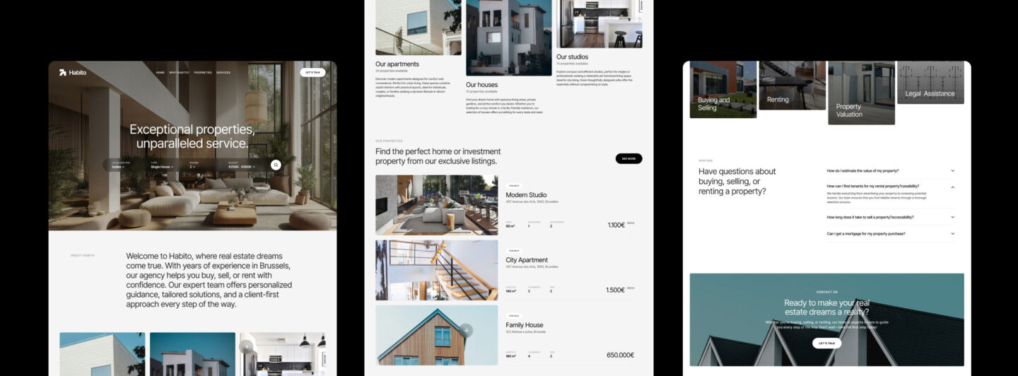 Wide view of pages of Habito real estate template