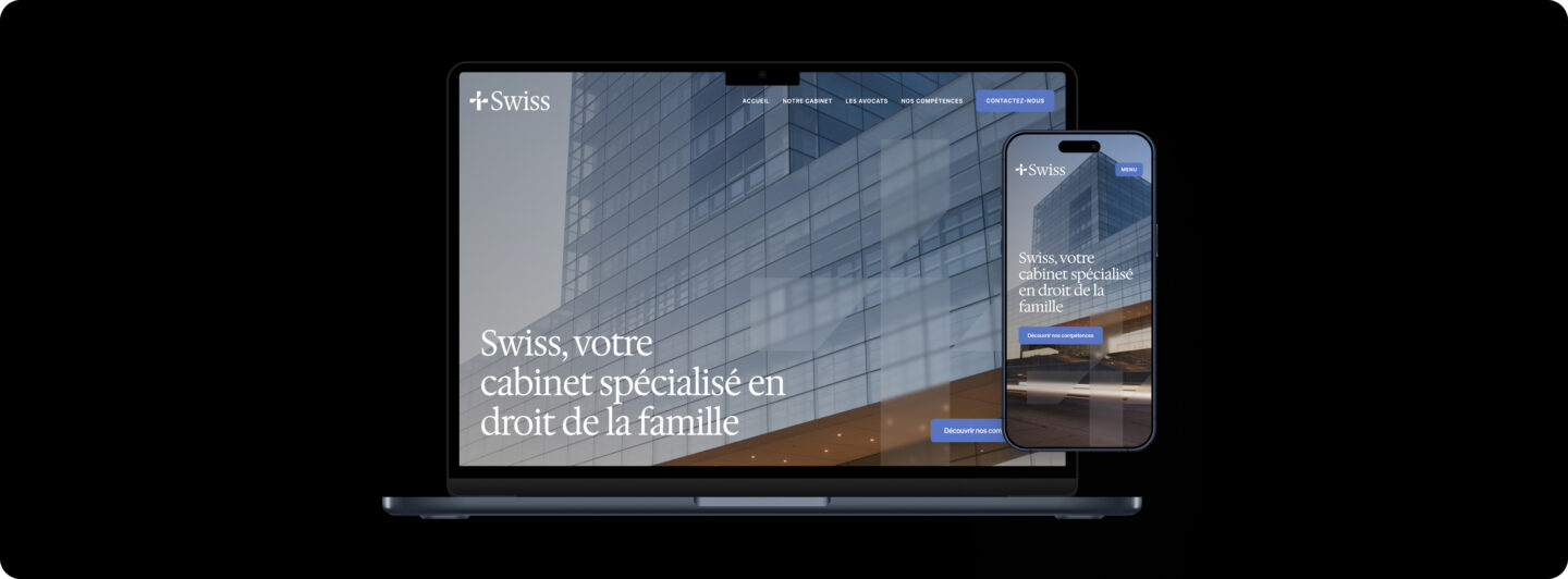 Swiss design template computer and mobile mockup, created by Eazyclick for legal services, lawyers and administrative professionals.