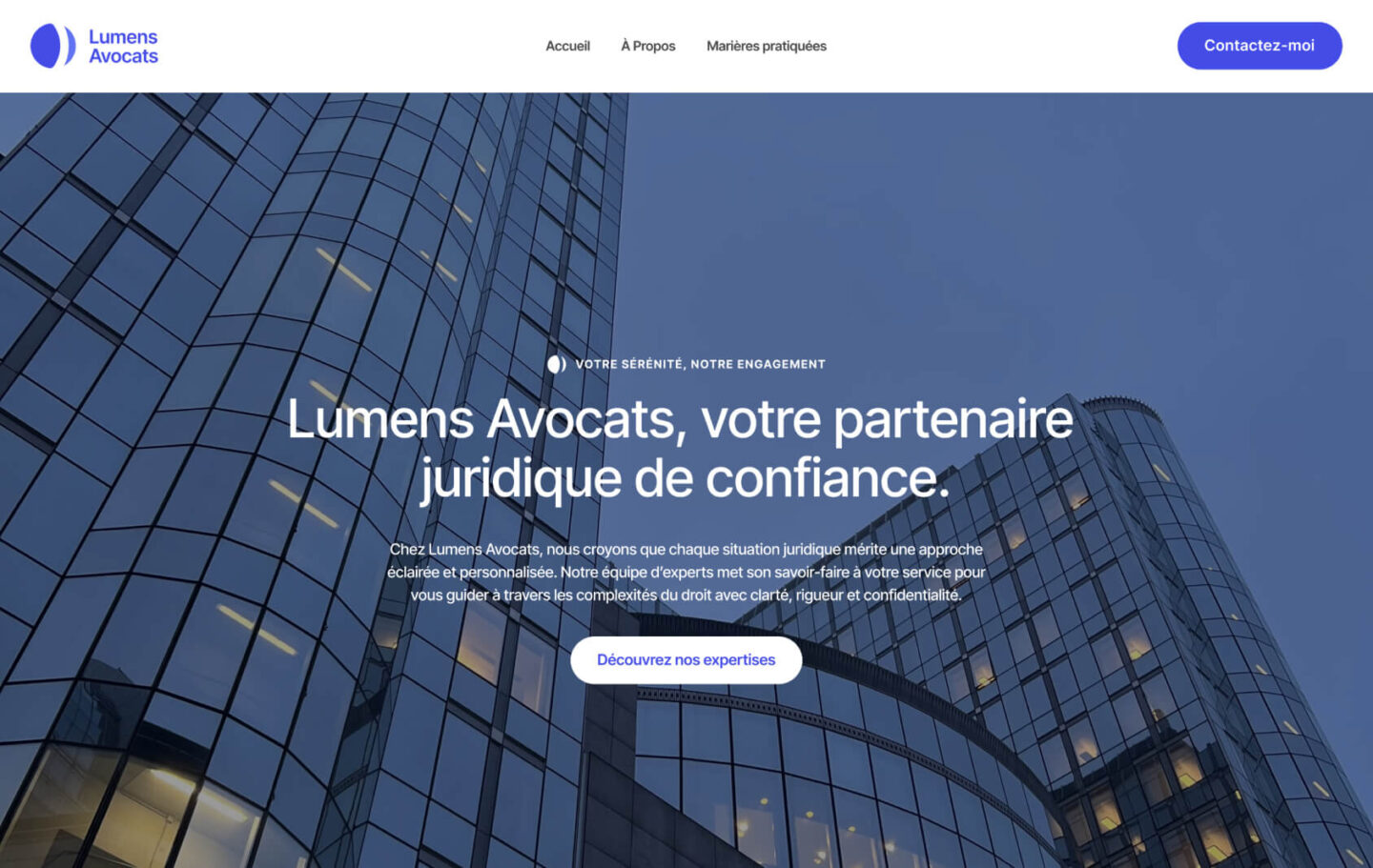 Lumens Avocats template for legal services designed by Eazyclick landing screen