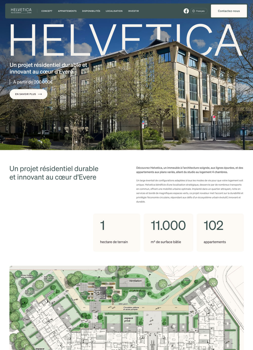 Custom homepage of a real estate project coordinated by Helvetica, featuring property details, visual showcases, and key project highlights to engage potential buyers