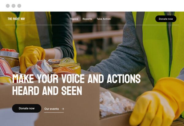 Homepage of an NGO highlighting impactful actions and success stories, designed to inspire and attract new members and supporters.