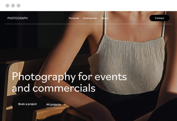 Photographer's website featuring a stunning portfolio and clear call-to-action buttons, designed to attract clients and optimized for high visibility on search engines.