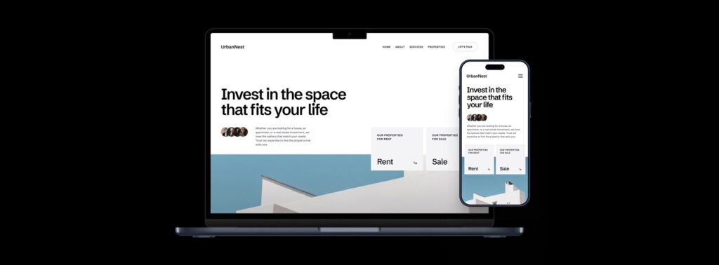 Mockup of UrbanNest landing screen designed for real estate